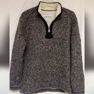 Orvis Sherpa Lined Fleece 1/4 Zip Pullover Sweater Size Med  Black/ White